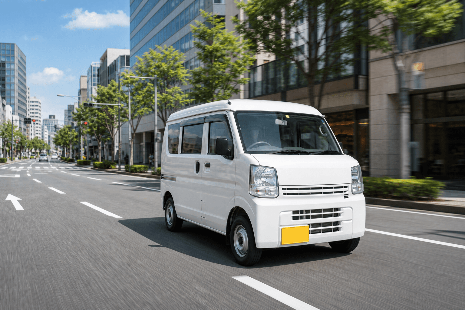 街中を走行する軽貨物車両